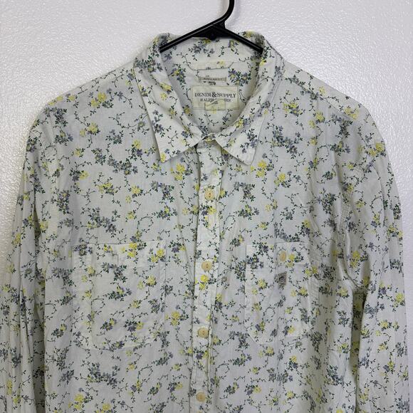 Denim & Supply Ralph Lauren Shirt Mens XL White Button Up Floral Cottagecore - Picture 3 of 10